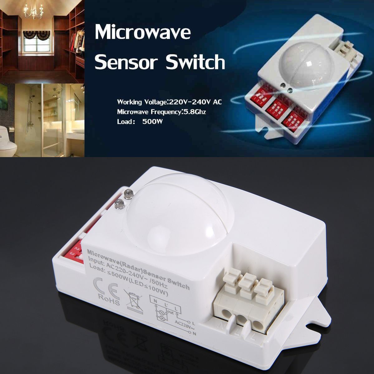 Microwave Radar Sensor 220V-240V AC / 50Hz Mayitr Radar Sensor Switch Body Motion Detector For LED Light