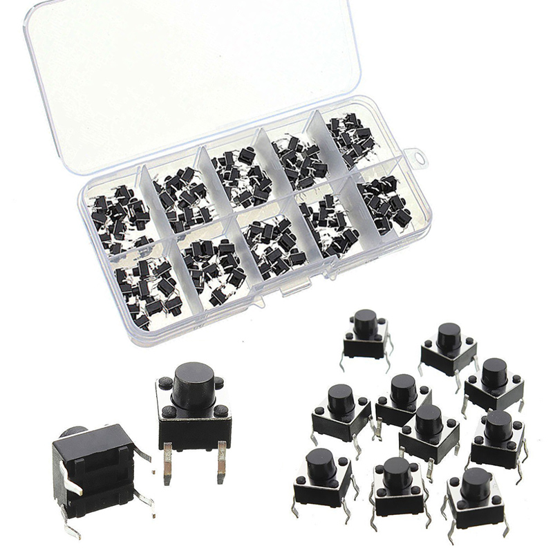 100pcs 4Pin Micro Tactile Push Button Switch Momentary Miniature Tact Pushbutton Switches 6x6x5mm