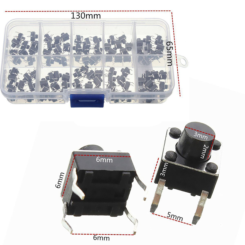 100pcs 4Pin Micro Tactile Push Button Switch Momentary Miniature Tact Pushbutton Switches 6x6x5mm