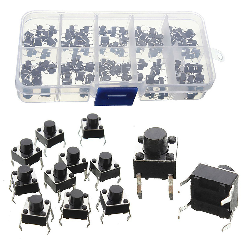 100pcs 4Pin Micro Tactile Push Button Switch Momentary Miniature Tact Pushbutton Switches 6x6x5mm