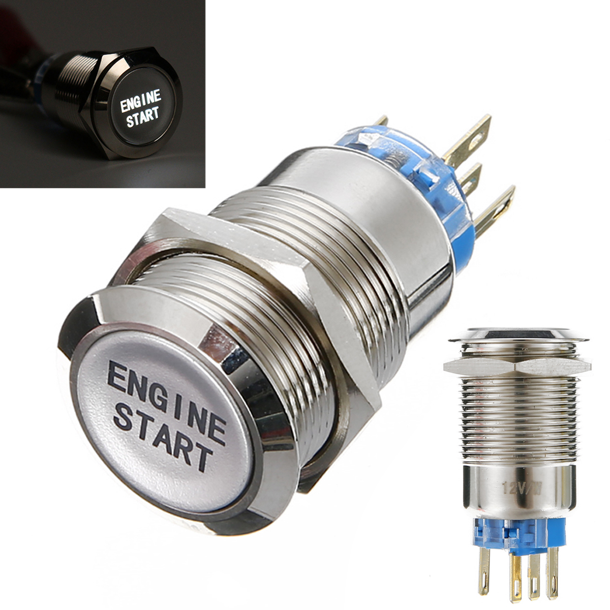New 12V White LED Momentary Switch 19mm On/Off Button Waterproof Car Vehicle Metal Engine Start Push Button Switch Mayitr