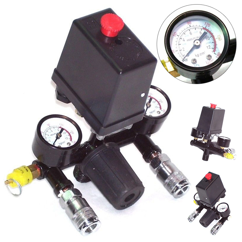 Heavy Duty Air Regulator Compressor Pressure Control Switch Valve with Pressure Monitor 90-120PSI 8.8 Bar AC230V