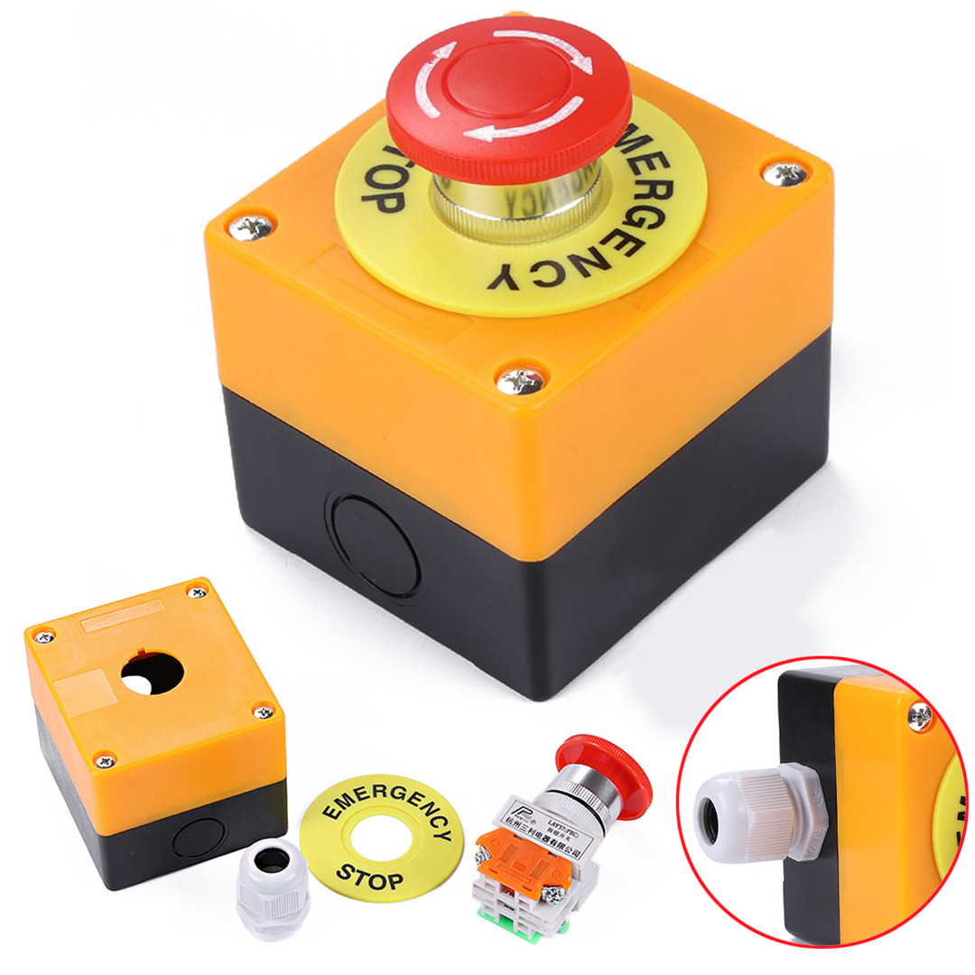 Red Sign Emergency Stop Push Button Mushroom Cap Waterproof Emergency Stop Push Button Switch NO+NC AC660V/10A