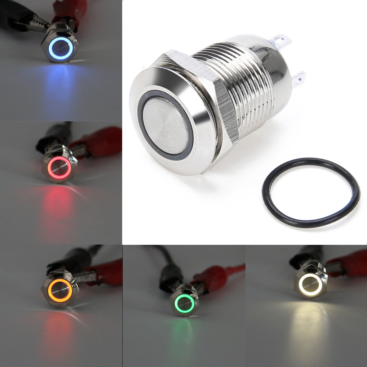 1pc Durable Silver Push Button Switch 4 Pin 12mm Mayitr Waterproof Mini Led Light Metal Momentary Switches for Outdoors Use