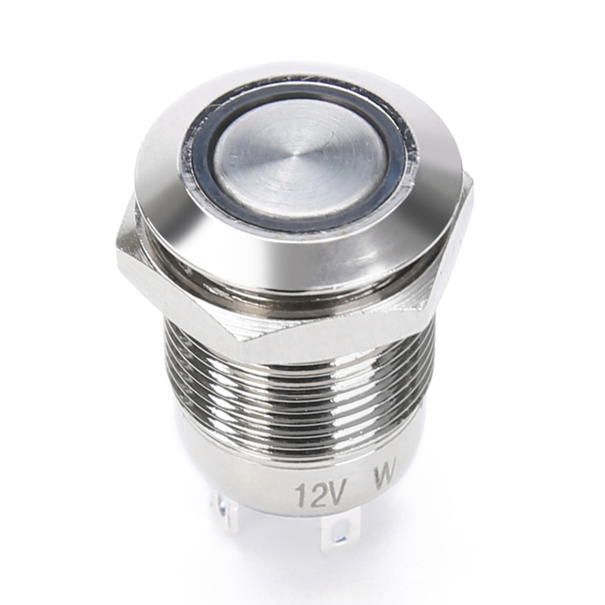 1pc Durable Silver Push Button Switch 4 Pin 12mm Mayitr Waterproof Mini Led Light Metal Momentary Switches for Outdoors Use