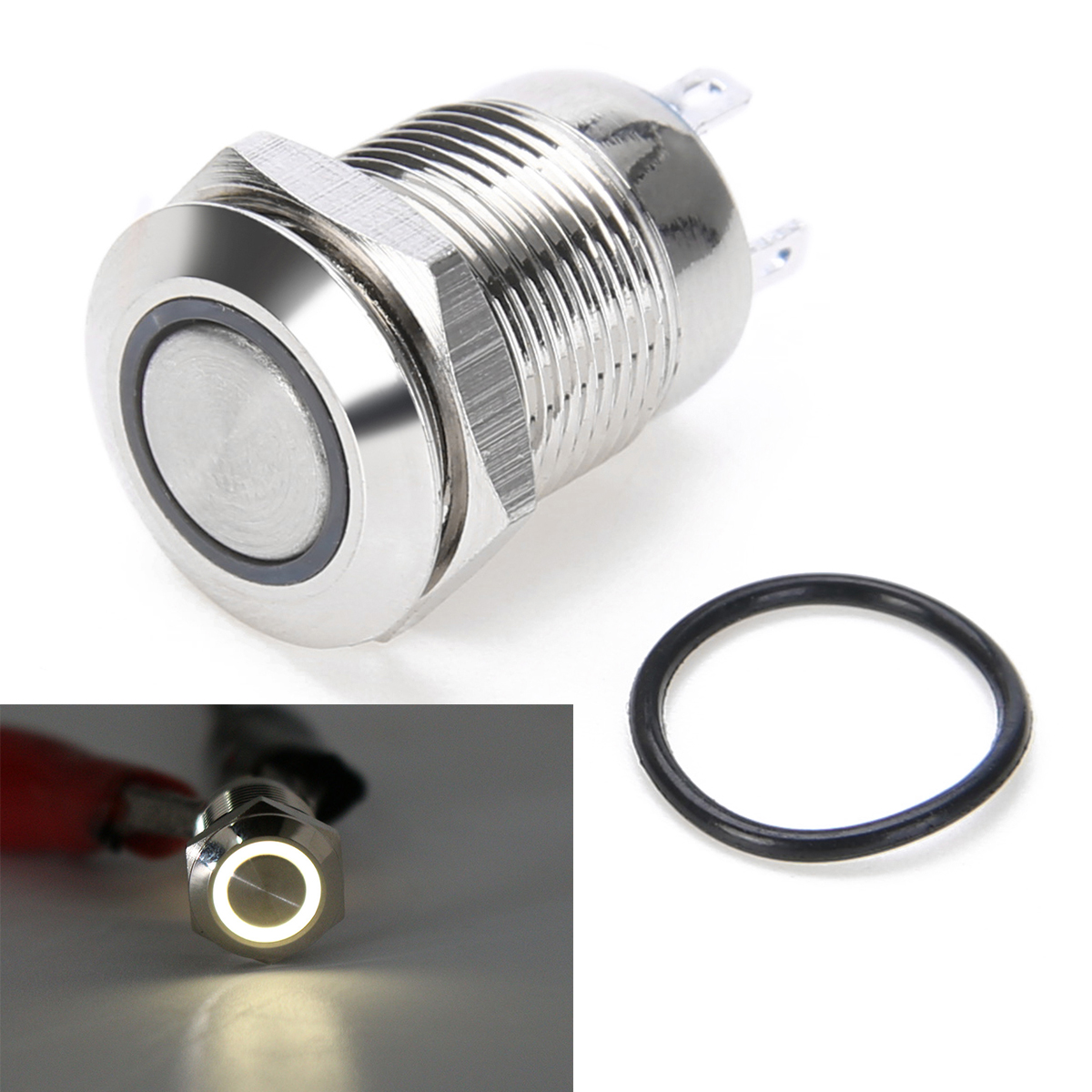 1pc Durable Silver Push Button Switch 4 Pin 12mm Mayitr Waterproof Mini Led Light Metal Momentary Switches for Outdoors Use