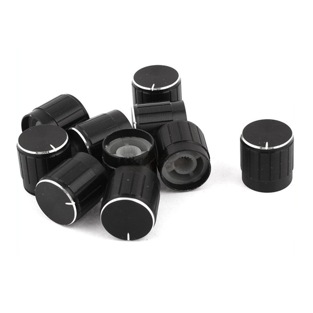 10 x Black Silver Tone Plastic Potentiometer Rotary Control Knobs Caps