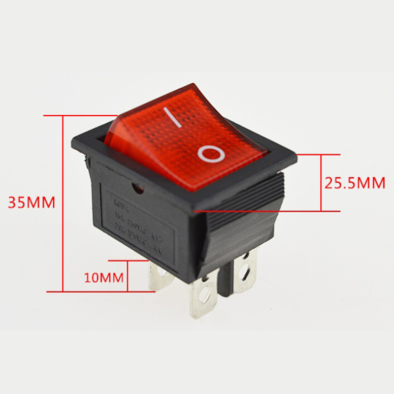 5pcs Red Illuminated Light Rocker Switch with 4 Pin ON/OFF 2 Position 16A/250V 20A/125V KCD4-201