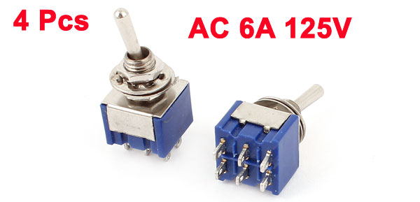 4 Pcs AC 6A 125V 2 Position 6Pins DPDT ON-OFF Micro Mini Toggle Switch B