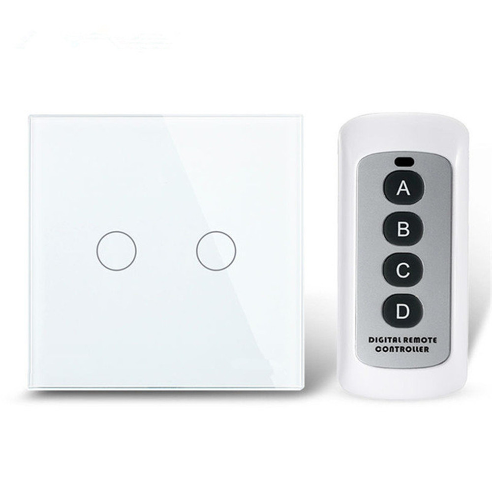 2-Gang-1-way-Remote-control-switch-White-Crystal-Glass-Switch-Panel-Wifi-Wall-Touch-Switch
