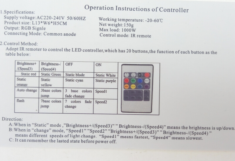 20 key 220v strip controller eu 6