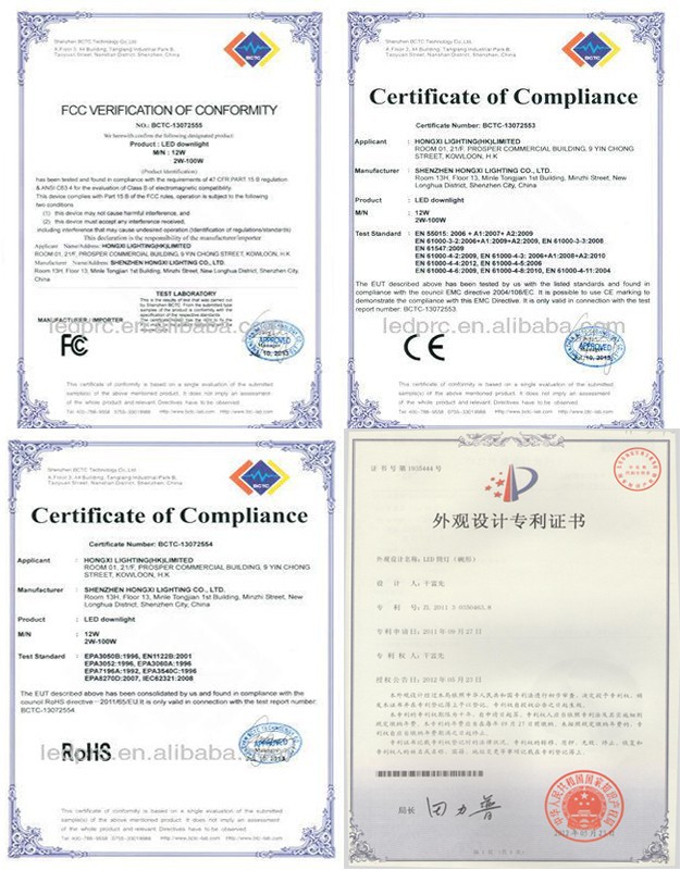 certificabtion of led downlight