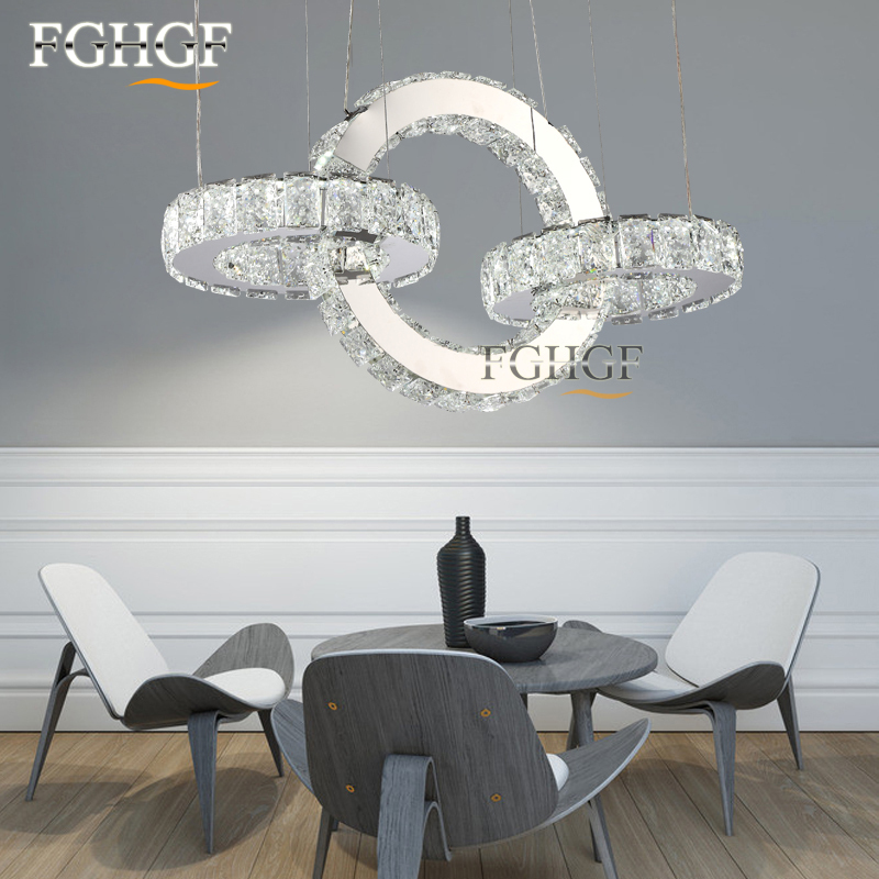 Modern LED Crystal Chandelier Light LED Diamond 3 Rings Chrom Lamp Mirror Finish Stainless Steel Room Hanging Lamp LED Lustres (1)