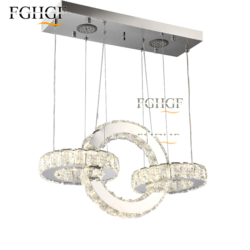 Modern LED Crystal Chandelier Light LED Diamond 3 Rings Chrom Lamp Mirror Finish Stainless Steel Room Hanging Lamp LED Lustres (4)