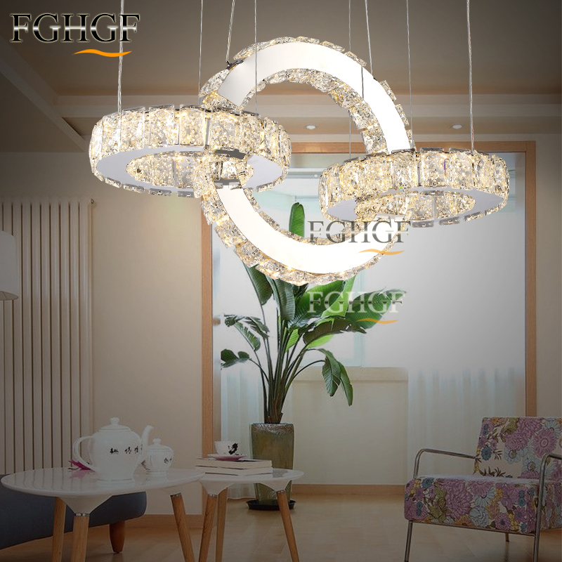 Modern LED Crystal Chandelier Light LED Diamond 3 Rings Chrom Lamp Mirror Finish Stainless Steel Room Hanging Lamp LED Lustres (2)