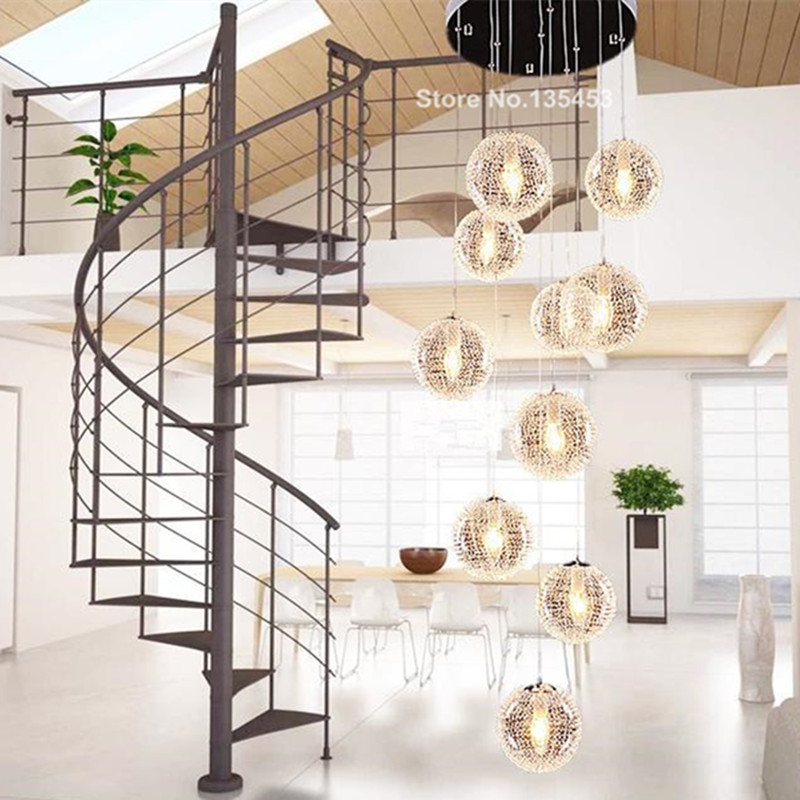 Modern Large Led Chandeliers Stair Long Globe Glass Ball