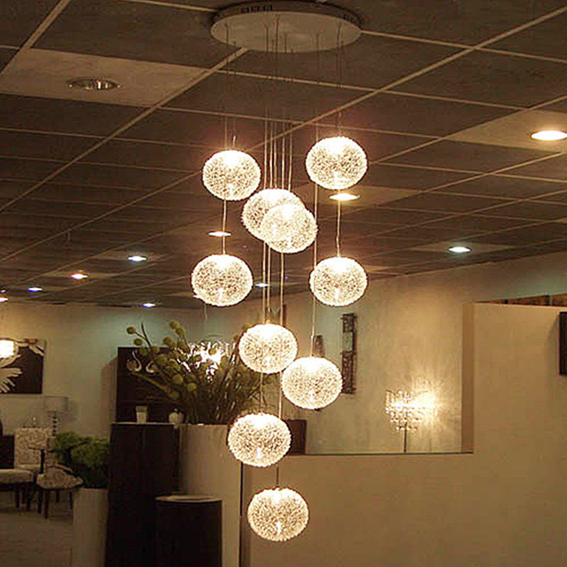 Modern Large Led Chandeliers Stair Long Globe Glass Ball Ceiling