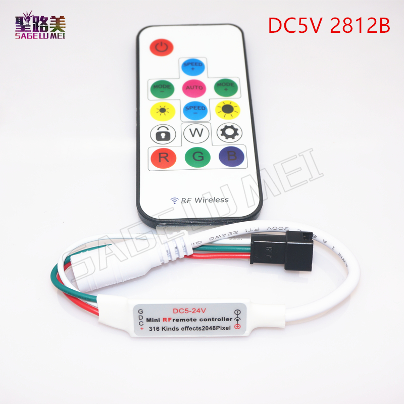 DC5V-24V-ws2812b-ws2813-DC12V-2811-Digital-1RGB-Strip-LED-Controller-14Key-RF-Wireless-Remote-2048Pixels