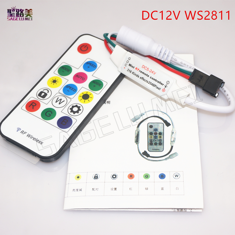 DC5V-24V-ws2812b-ws2813-DC12V-2811-Digital-RGB-Strip-LED-Controller-14Key-RF-Wireless-Remote-2048Pixels