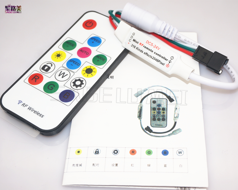 DC5V-24V-ws2812b-ws2813-DC12V-2811-Digital-3RGB-Strip-LED-Controller-14Key-RF-Wireless-Remote-2048Pixels