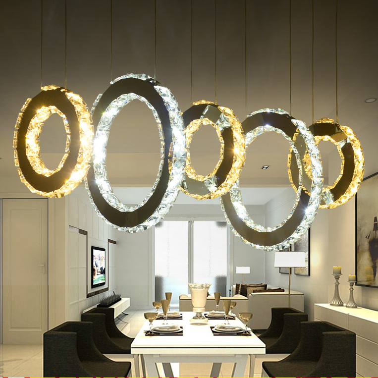 Modern Chrome Chandelier Crystal Diamond Ring LED Lamp Circle Lights Stainless Steel Hanging Light Fixtures Lighting LED Lustres (2)