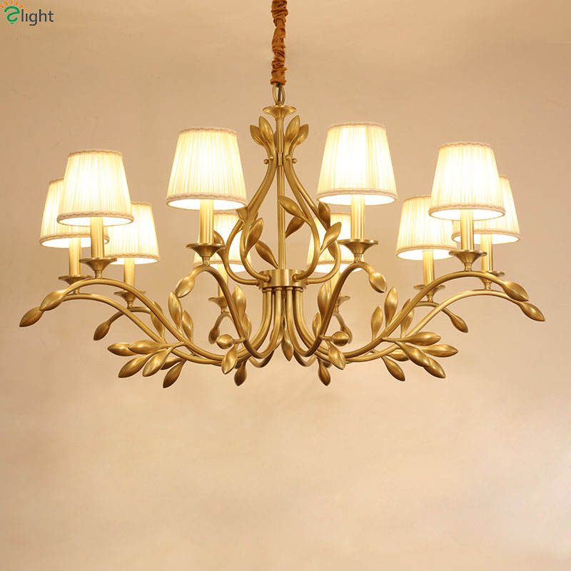 Modern Lustre Copper Leaf Led Pendant Chandelier Lighting Bedroom