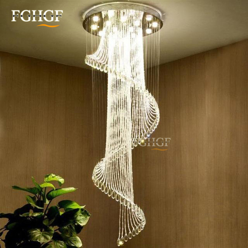 Modern Crystal Chandelier Large Size Crystal Chandeliers Spiral Lamp Long Stair Lustres Lighting Fixture for Foyer Hotel Villa (1)