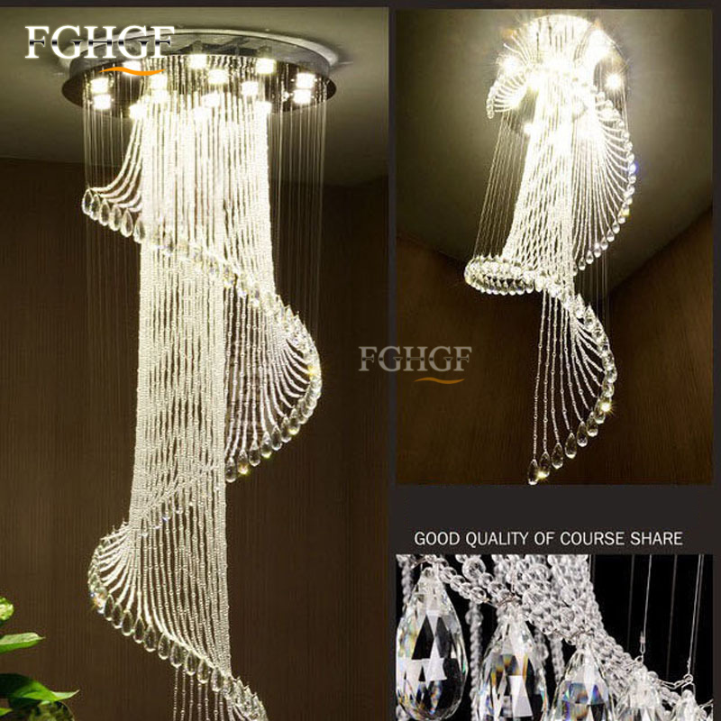 Modern Crystal Chandelier Large Size Crystal Chandeliers Spiral Lamp Long Stair Lustres Lighting Fixture for Foyer Hotel Villa (2)