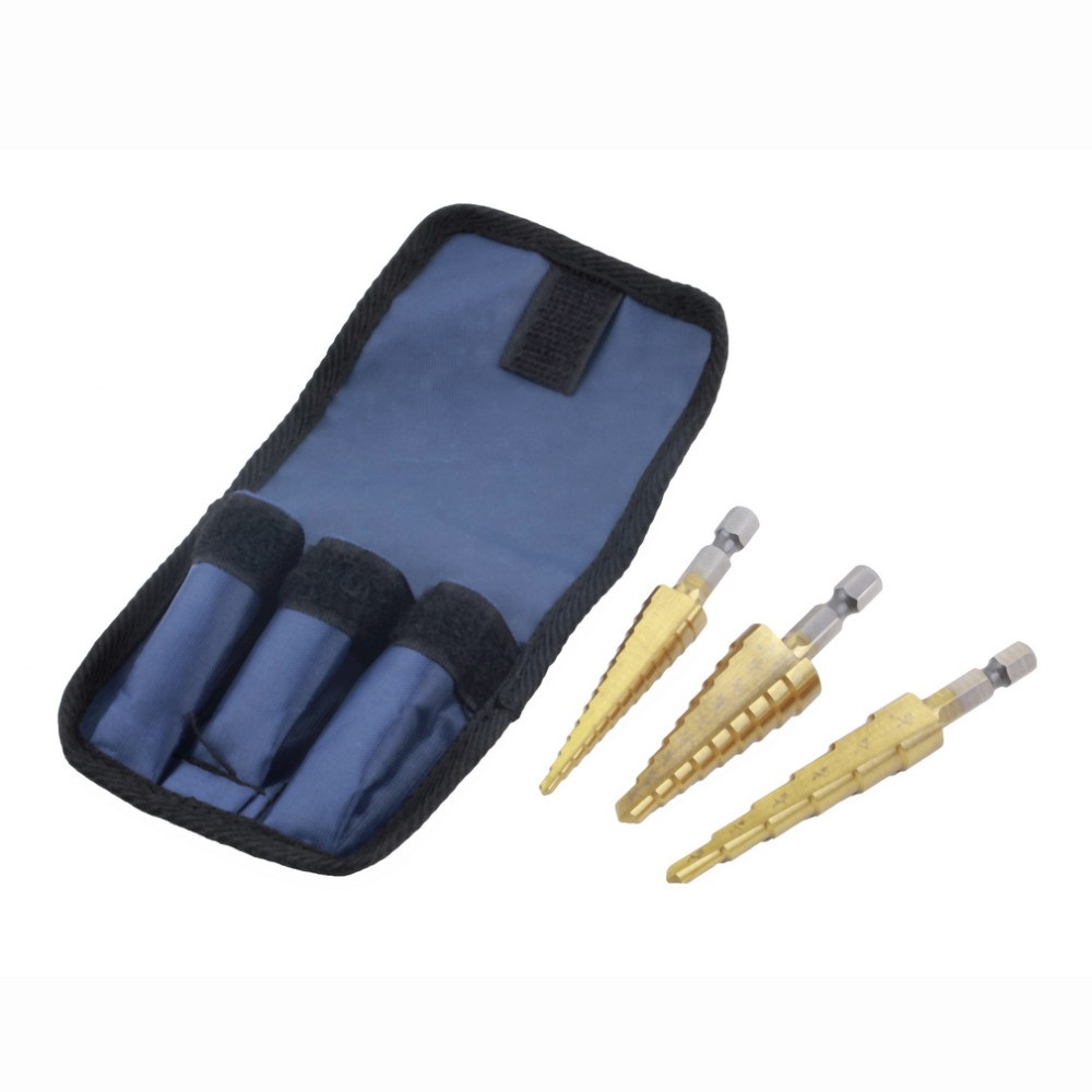 Worldwide-1set-3pc-Quick-change-1-4-Hex-Shank-larger-Titanium-Coated-Step-Drill-Bit-Set