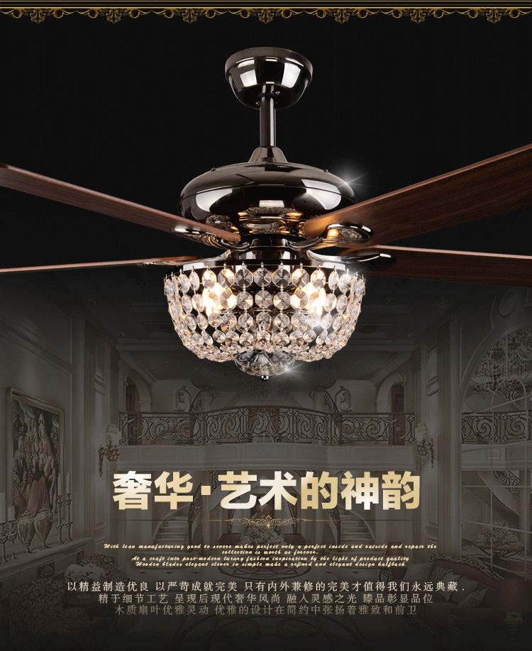 Crystal Ceiling Fan Light Minimalism Modern European Dining Room