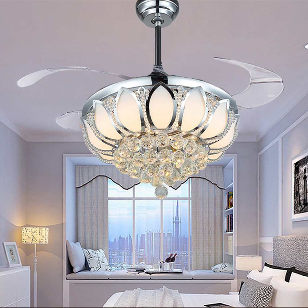Modern Ceiling Fan Crystal Light Luxury Folding Ceiling Fan