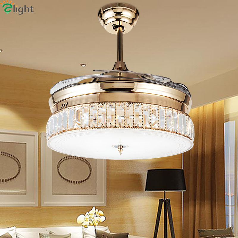Modern Invisible Acrylic Led Ceiling Fan Lights Lustre Crystal