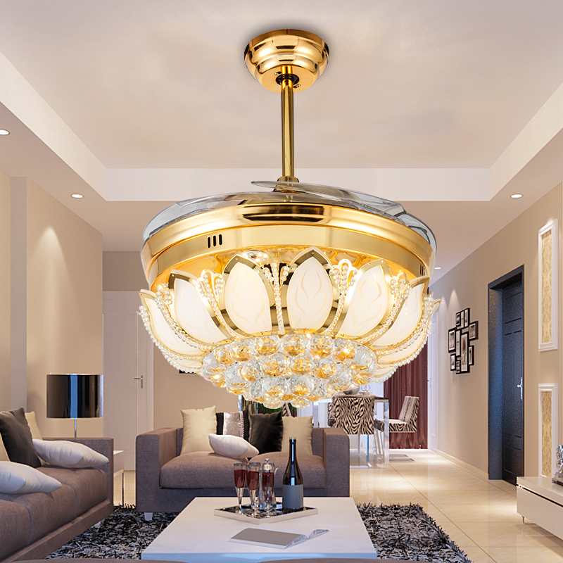 Retractable Ceiling Fans Lamp Light Invisible Fan Blade Remote Control