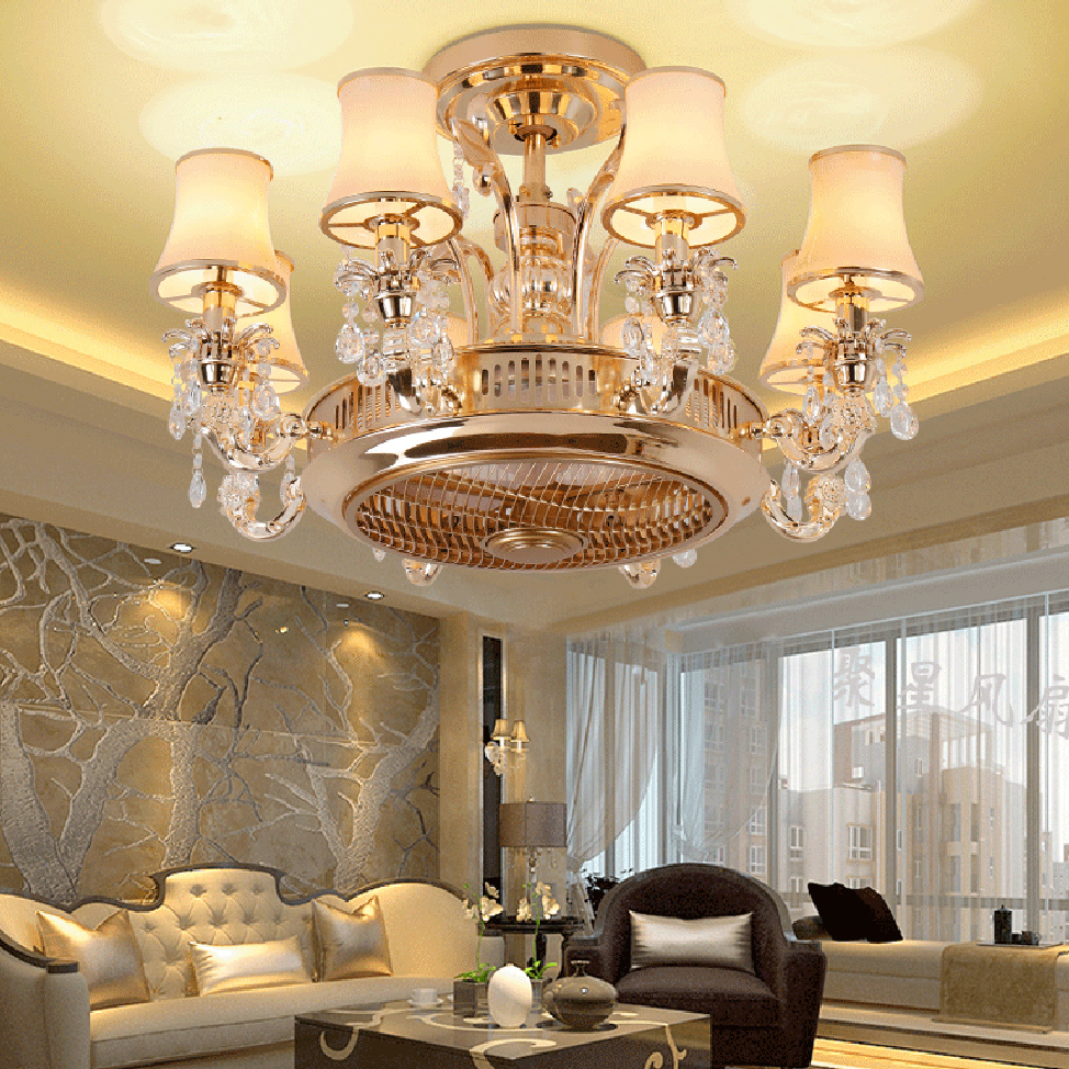 Led E14 European Alloy Crystal Fabric Ceiling Fan Led Lamp Led