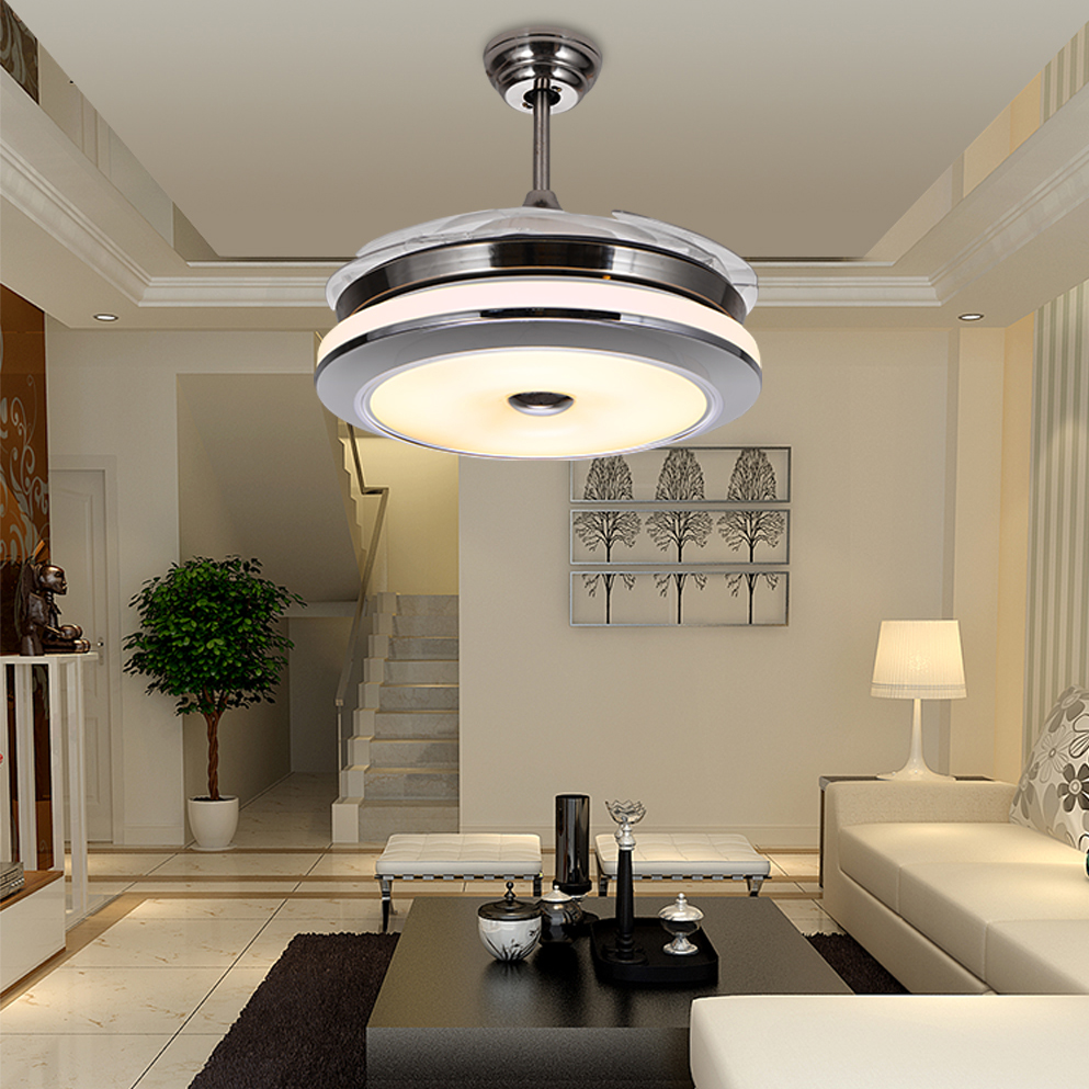 Led Hidden Blade Quiet Stainless Steel Acrylic Ceiling Fan Led