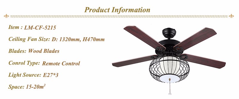 Chinese Nest Shade Ceiling Fan 5215 With Integrated Lights Art