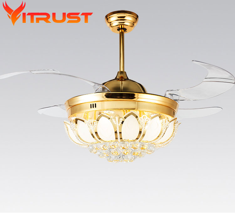 Modern Ceiling Fan Crystal Light Luxury Folding Ceiling Fan Dining