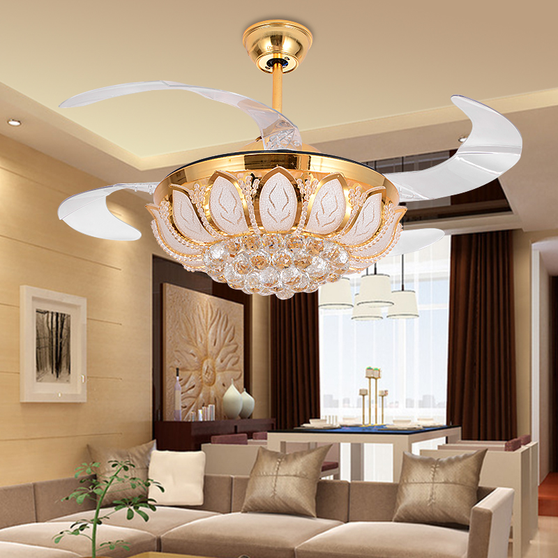 Led Crystal Invisible Retractable Ceiling Fan Led Lamp Led