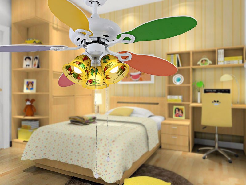 Kid Rooms American Country Ceiling Fan 4202 Five Colorful Blades