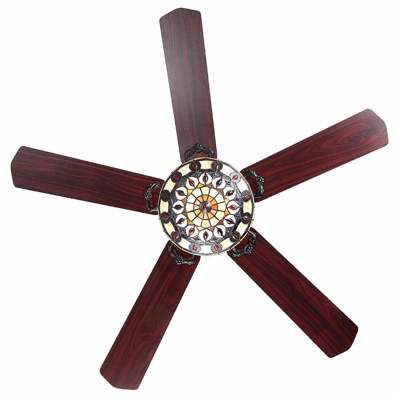 Colorful Glass Shade 52 Inch Brown Wood Blades Ceiling Fans