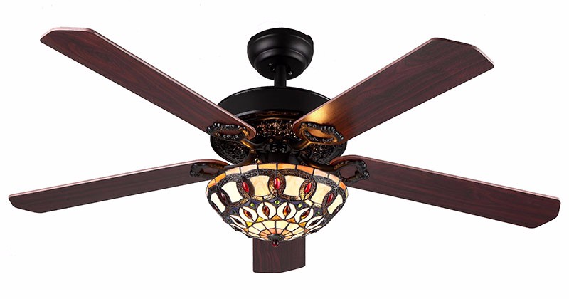 Colorful Glass Shade 52 Inch Brown Wood Blades Ceiling Fans