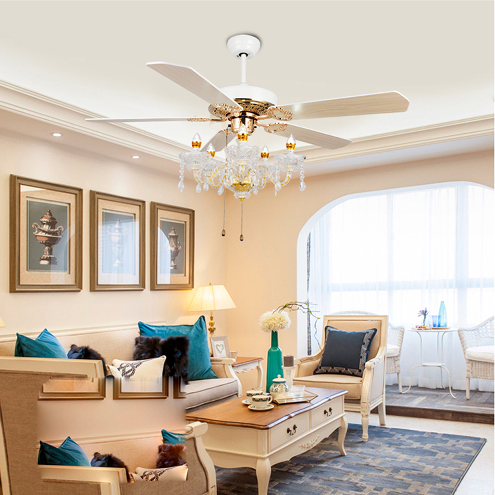 Led Nordic Iron Wooden Crystal Ceiling Fan Led Lamp Led Light