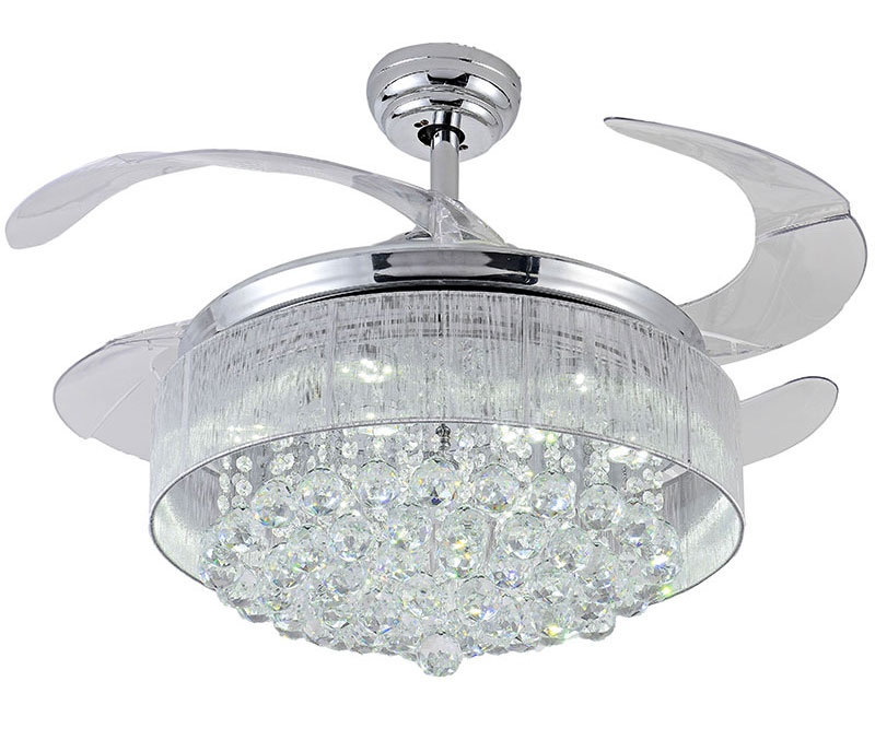 100 Crystal Ceiling Fan Decorative Silver Fan Body Retractable