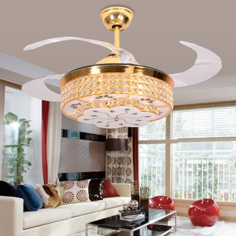 Led Quiet Hidden Blade Crystal Stainless Ceiling Fan Led Lamp Led