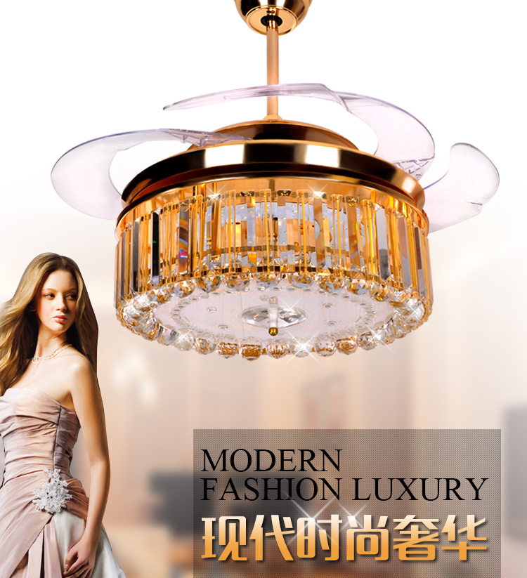 42inch Ceiling Fan Light Modern Minimalist Led Crystal Fan Light