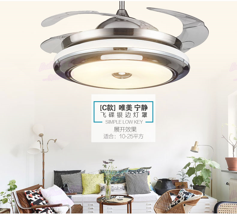 Fan 36 42 Inch 4 Color Changing Light Modern Led Invisible Ceiling