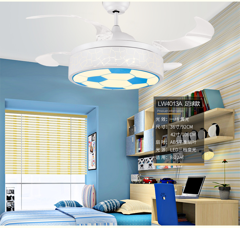 Ceiling Fans Lamp 36 42 Inch Led Children Room Boy Football Remote