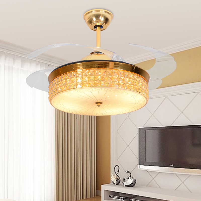 Led Hidden Blade Crystal Acrylic Stainless Steel Ceiling Fan Led