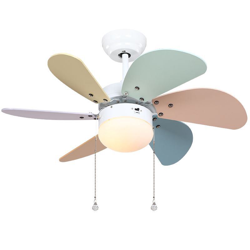 Colorful Wooden Fan Blade Ceiling Fans Glass Lampshade Touch