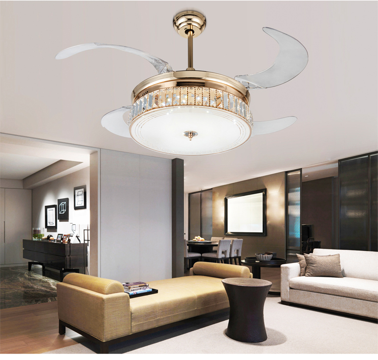 Dimming Stealth Ceiling Fan Lights Crystal Folding Retractable